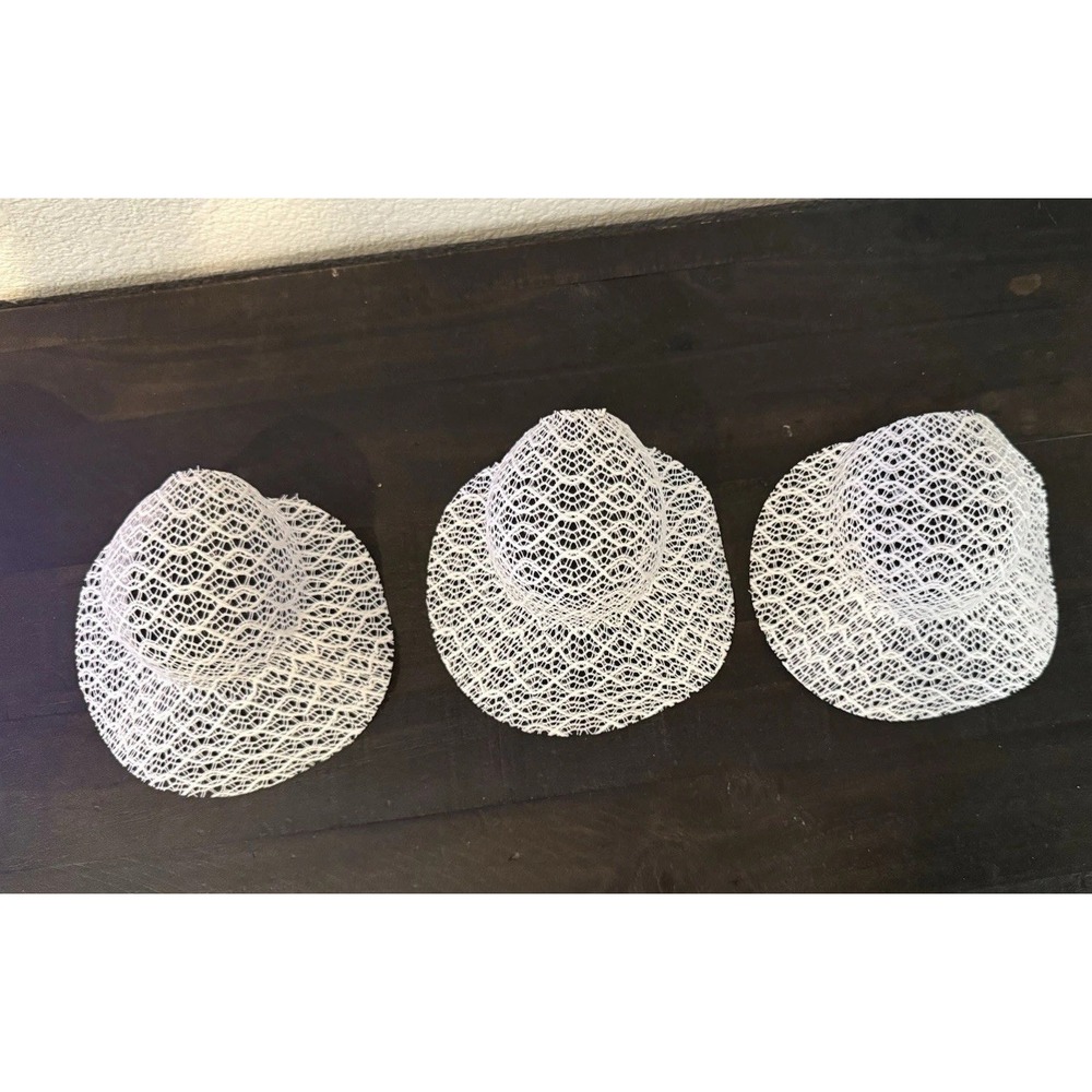 Vintage Doll Hat Half Brim Sun Hat Wide Starched Lace White Set Of 3 - Picture 2 of 5